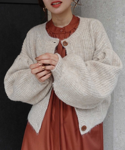 CORNERS(コーナーズ)の「ミックスニットボリュームスリーブショートカーディガン(カーディガン/ボレロ・レディース・アイボリー/モカ/スミクロ・M)」の20枚目の写真