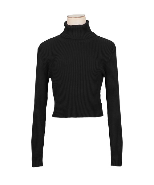セール】タートルネックショート丈リブニットトップス/22545（ニット