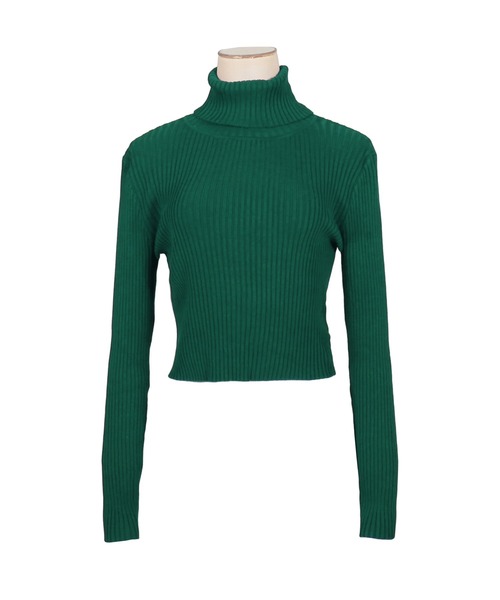 タートルネックショート丈リブニットトップス/22545（ニット/セーター