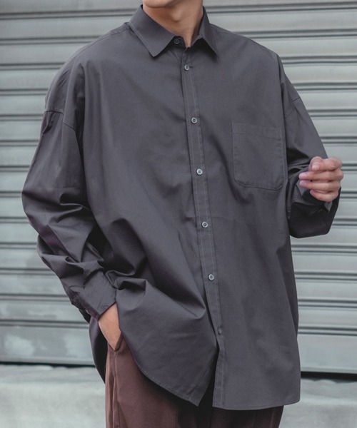 improves（インプローブス）の「【improves】ブロード レギュラーカラー オーバーサイズ 長袖シャツ（シャツ/ブラウス・メンズ・ホワイト/ブラック/ラベンダー/チャコール/サックスブルー/イエロー/ダークグリーン/スカイブルー・MEDIUM/LARGE/X-LARGE）」の4枚目の写真
