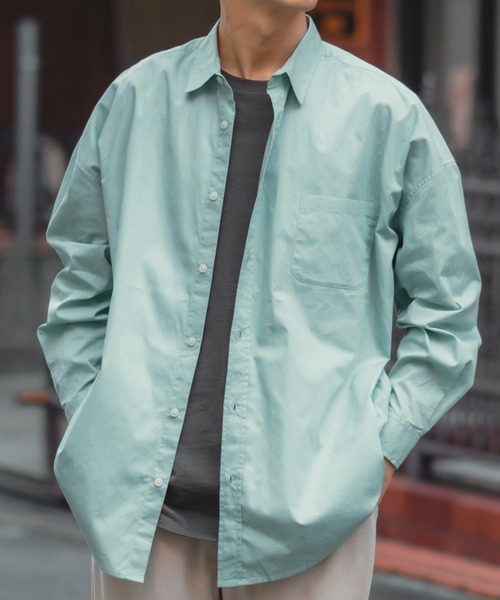 improves（インプローブス）の「【improves】ブロード レギュラーカラー オーバーサイズ 長袖シャツ（シャツ/ブラウス・メンズ・ホワイト/ブラック/ラベンダー/チャコール/サックスブルー/イエロー/ダークグリーン/スカイブルー・MEDIUM/LARGE/X-LARGE）」の5枚目の写真