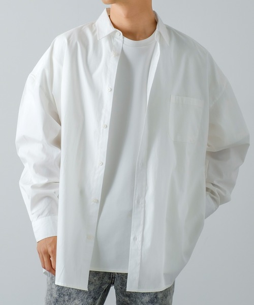 improves（インプローブス）の「【improves】ブロード レギュラーカラー オーバーサイズ 長袖シャツ（シャツ/ブラウス・メンズ・ホワイト/ブラック/ラベンダー/チャコール/サックスブルー/イエロー/ダークグリーン/スカイブルー・MEDIUM/LARGE/X-LARGE）」の9枚目の写真