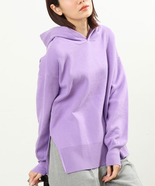 MK MICHEL KLEIN（エムケーミッシェルクラン）の「Wフェイスニットフーディー/洗える（パーカー・レディース・ホワイト/イエロー/ラベンダー・38）」の3枚目の写真