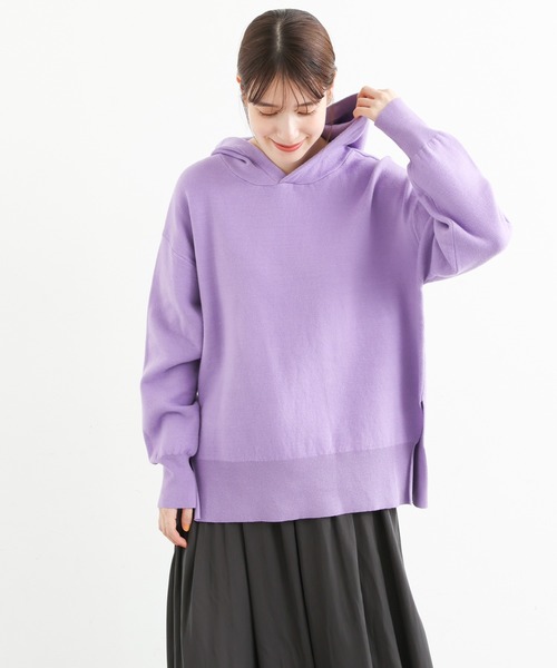 MK MICHEL KLEIN（エムケーミッシェルクラン）の「Wフェイスニットフーディー/洗える（パーカー・レディース・ホワイト/イエロー/ラベンダー・38）」の7枚目の写真