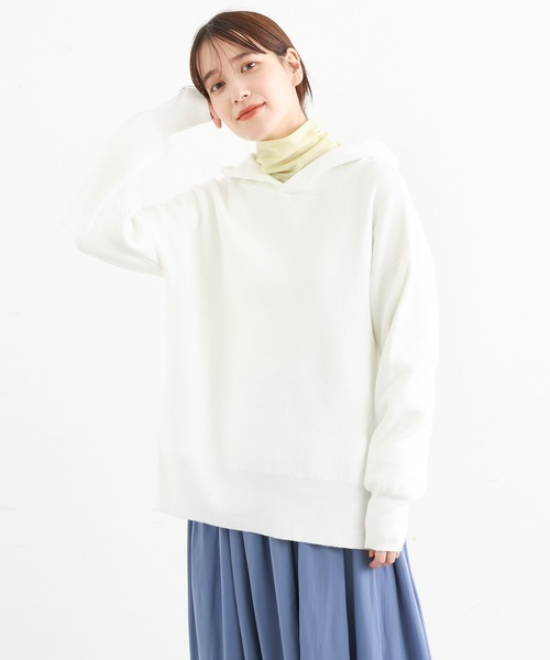 MK MICHEL KLEIN（エムケーミッシェルクラン）の「Wフェイスニットフーディー/洗える（パーカー・レディース・ホワイト/イエロー/ラベンダー・38）」の8枚目の写真