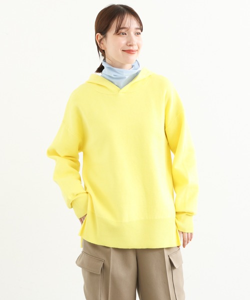 MK MICHEL KLEIN（エムケーミッシェルクラン）の「Wフェイスニットフーディー/洗える（パーカー・レディース・ホワイト/イエロー/ラベンダー・38）」の5枚目の写真