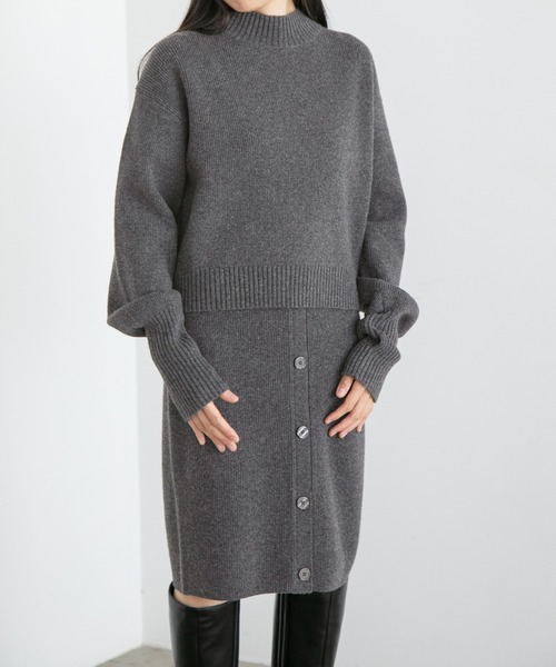 yuw（ユウ）の「モジュールニットワンピース　294801（ワンピース・レディース・ブラック/グレー・FREE）」の2枚目の写真