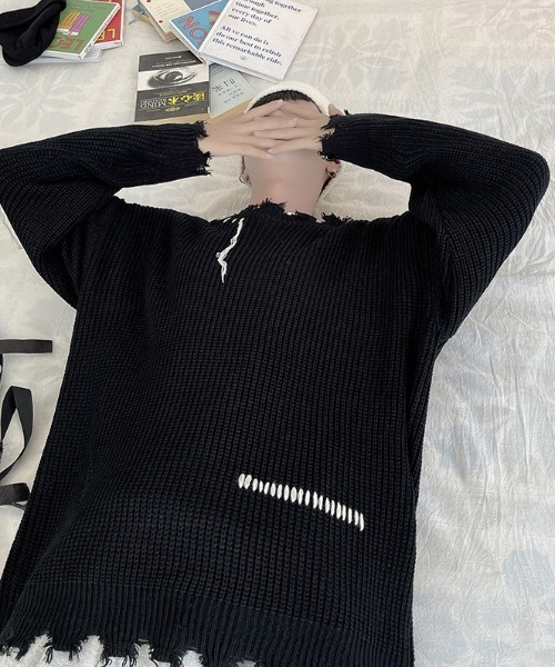 MGV（エムジーヴィー）の「ダメージステッチプルオーバーニット（ニット/セーター・メンズ・ブラック/ベージュ・MEDIUM/LARGE/X-LARGE）」の12枚目の写真