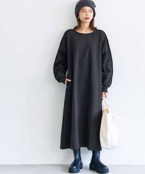 coca（coca）（コカ）の「アウトシームスウェットワンピース（ワンピース・レディース・ブラック/イエロー・M/L）」の2枚目の写真