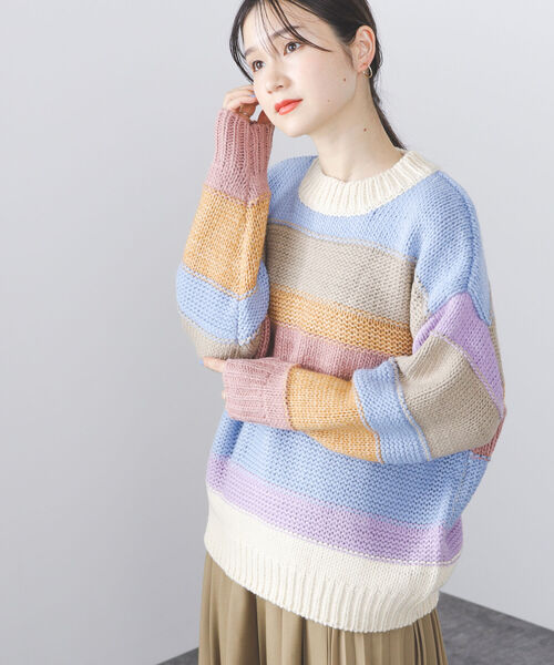 BEAMS HEART（ビームスハート）の「BEAMS HEART / カラフルボーダー ニット（ニット/セーター・レディース・サックスブルー/ホワイト系その他5・FREE）」の9枚目の写真