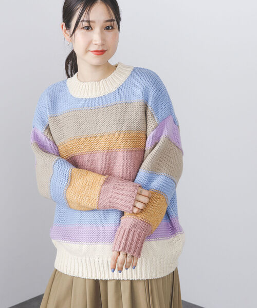 BEAMS HEART（ビームスハート）の「BEAMS HEART / カラフルボーダー ニット（ニット/セーター・レディース・サックスブルー/ホワイト系その他5・FREE）」の10枚目の写真