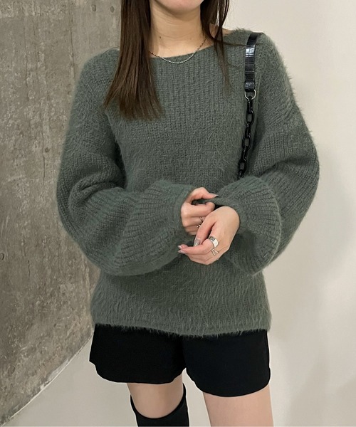EPIMI E'PIMMY(エピミエピミー)の「ローゲージフェザーチュニックニット(ニット/セーター・レディース・ピンク/オリーブ/オフホワイト・MEDIUM)」の1枚目の写真
