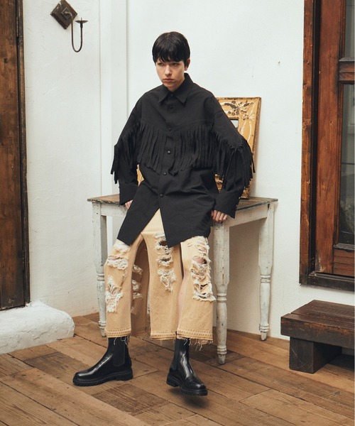 BELPER(ベルパー)の「FRINGE SHIRT(シャツ/ブラウス・レディース・ホワイト/ブラック・FREE)」の2枚目の写真