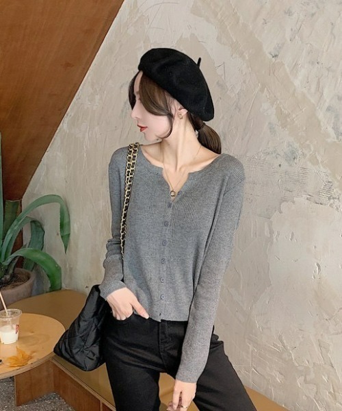 LAC-VERT（ラック・ヴェール）の「スリムフィットリブカーディガン（カーディガン/ボレロ・レディース・ベージュ/ブラウン/ブラック/グレー・FREE）」の14枚目の写真