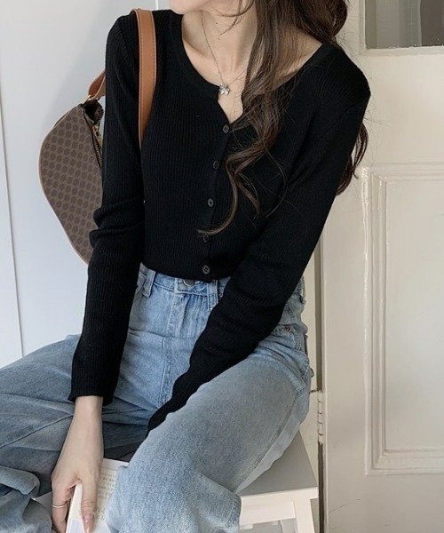 LAC-VERT（ラック・ヴェール）の「スリムフィットリブカーディガン（カーディガン/ボレロ・レディース・ベージュ/ブラウン/ブラック/グレー・FREE）」の15枚目の写真