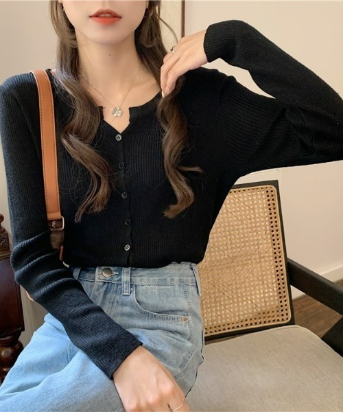 LAC-VERT（ラック・ヴェール）の「スリムフィットリブカーディガン（カーディガン/ボレロ・レディース・ベージュ/ブラウン/ブラック/グレー・FREE）」の11枚目の写真