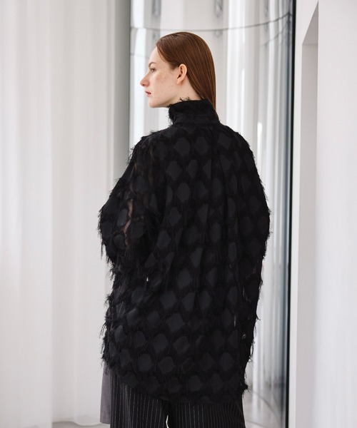 See through jacquard fringe shirt / シースルージャガードフリンジ