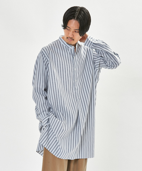 ÉDIFICE LA BOUCLE ラ ブークル バンドカラーストライプシャツ EDIFICE LA BOUCLE シャツ ブラウス 「LA / ラブークル