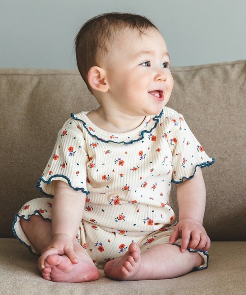 pairmanon（ペアマノン）の「【プレミアムリブコットン100%】【ベビー】メローフリルリブロンパース（ロンパース・キッズ・ブルー/ライトイエロー/レッド系その他/ベージュ/ライトパープル/ピンク/ブルー系その他/レッド系その他2/ブラック/ライトグリーン・70/80）」の12枚目の写真