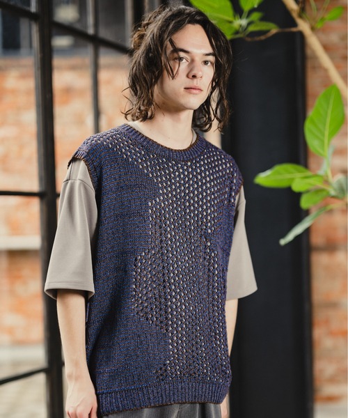 CASPER JOHN(キャスパージョン)の「Jacquard mesh knit vest/ジャガードメッシュニットベスト(ベスト・メンズ・ネイビー/グリーン/ホワイト×ブラック・SMALL/MEDIUM/LARGE)」の13枚目の写真
