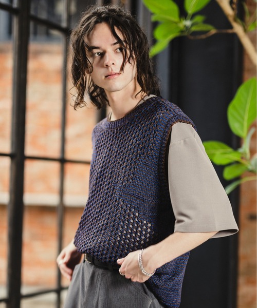 CASPER JOHN(キャスパージョン)の「Jacquard mesh knit vest/ジャガードメッシュニットベスト(ベスト・メンズ・ネイビー/グリーン/ホワイト×ブラック・SMALL/MEDIUM/LARGE)」の10枚目の写真