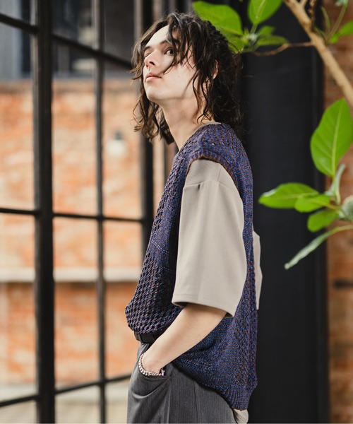 CASPER JOHN(キャスパージョン)の「Jacquard mesh knit vest/ジャガードメッシュニットベスト(ベスト・メンズ・ネイビー/グリーン/ホワイト×ブラック・SMALL/MEDIUM/LARGE)」の11枚目の写真