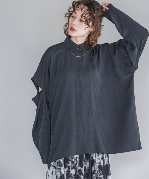 JEANASIS（ジーナシス）の「ドビー2WAYスリーブシャツ/189702（シャツ/ブラウス・レディース・ホワイト/ブルー/スミクロ・FREE）」の3枚目の写真