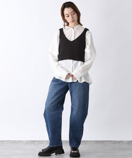 JEANASIS（ジーナシス）の「ドビー2WAYスリーブシャツ/189702（シャツ/ブラウス・レディース・ホワイト/ブルー/スミクロ・FREE）」の10枚目の写真