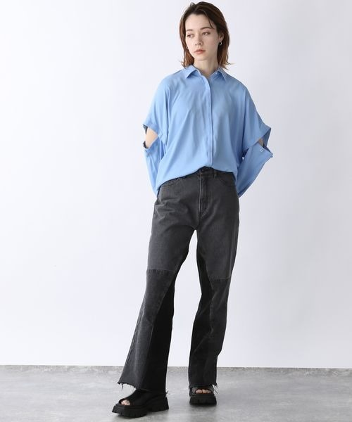 JEANASIS（ジーナシス）の「ドビー2WAYスリーブシャツ/189702（シャツ/ブラウス・レディース・ホワイト/ブルー/スミクロ・FREE）」の8枚目の写真