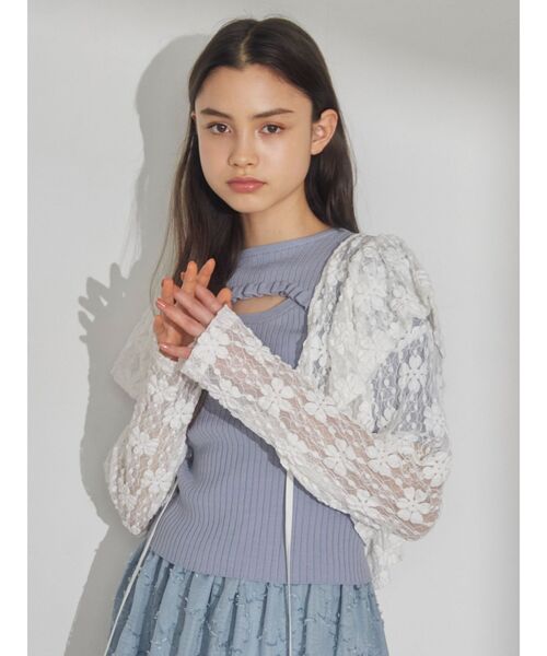 merry jenny（メリージェニー）の「カットレースリボンカーディガン（カーディガン/ボレロ・レディース・ブラック/オフホワイト/アイボリー・FREE）」の10枚目の写真