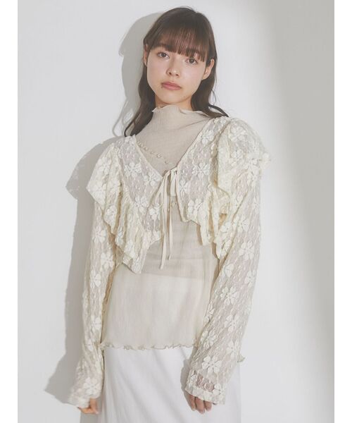 merry jenny（メリージェニー）の「カットレースリボンカーディガン（カーディガン/ボレロ・レディース・ブラック/オフホワイト/アイボリー・FREE）」の17枚目の写真