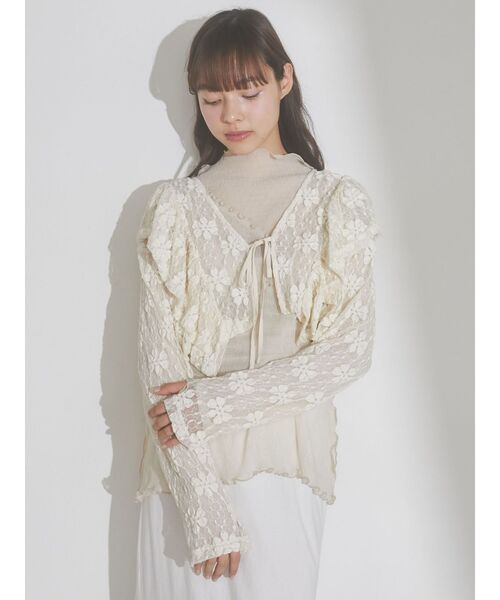 merry jenny（メリージェニー）の「カットレースリボンカーディガン（カーディガン/ボレロ・レディース・ブラック/オフホワイト/アイボリー・FREE）」の19枚目の写真