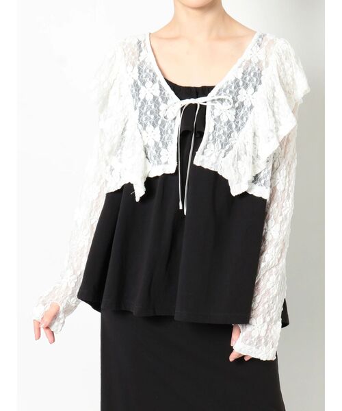 merry jenny（メリージェニー）の「カットレースリボンカーディガン（カーディガン/ボレロ・レディース・ブラック/オフホワイト/アイボリー・FREE）」の2枚目の写真