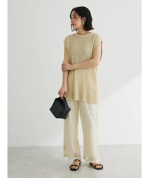 Green　Parks（グリーンパークス）の「格子柄レースパンツ（その他パンツ・レディース・ブラック/ライトベージュ・FREE）」の6枚目の写真