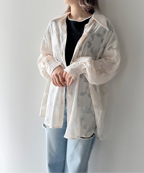 one way（ワンウェイ）の「オパールジャガードシャツ（シャツ/ブラウス・レディース・ライトグリーン/ベージュ/ホワイト/ライトブルー・FREE）」の2枚目の写真