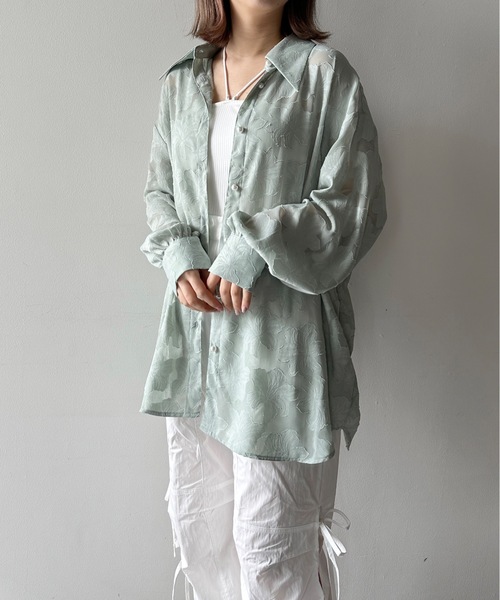 one way（ワンウェイ）の「オパールジャガードシャツ（シャツ/ブラウス・レディース・ライトグリーン/ベージュ/ホワイト/ライトブルー・FREE）」の3枚目の写真