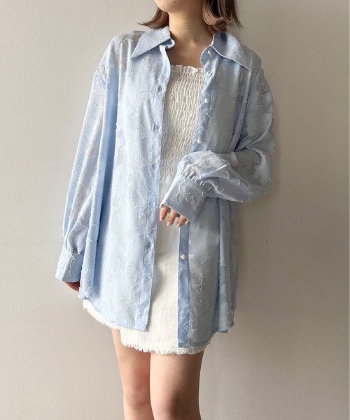 one way（ワンウェイ）の「オパールジャガードシャツ（シャツ/ブラウス・レディース・ライトグリーン/ベージュ/ホワイト/ライトブルー・FREE）」の4枚目の写真