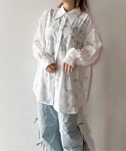 one way（ワンウェイ）の「オパールジャガードシャツ（シャツ/ブラウス・レディース・ライトグリーン/ベージュ/ホワイト/ライトブルー・FREE）」の21枚目の写真