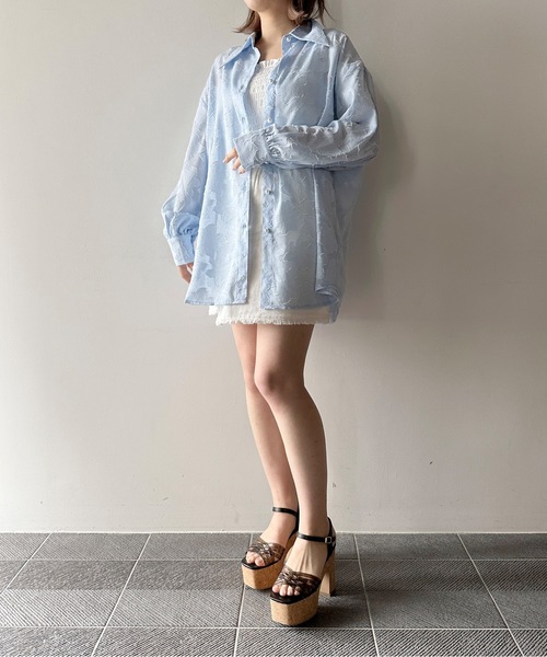 one way（ワンウェイ）の「オパールジャガードシャツ（シャツ/ブラウス・レディース・ライトグリーン/ベージュ/ホワイト/ライトブルー・FREE）」の8枚目の写真