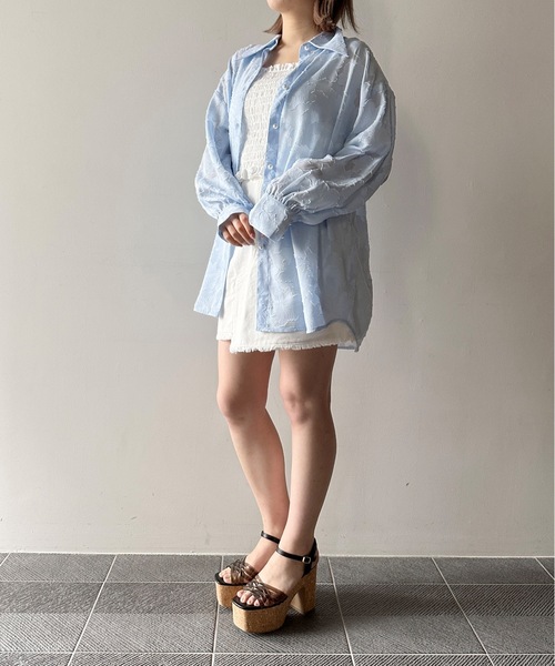 one way（ワンウェイ）の「オパールジャガードシャツ（シャツ/ブラウス・レディース・ライトグリーン/ベージュ/ホワイト/ライトブルー・FREE）」の9枚目の写真