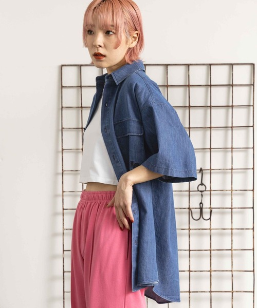 PBLIM（ページボーイリム）の「PAGEBOYLIM/ルーズデニムシャツ（シャツ/ブラウス・レディース・ブラック/ブルー・FREE）」の10枚目の写真