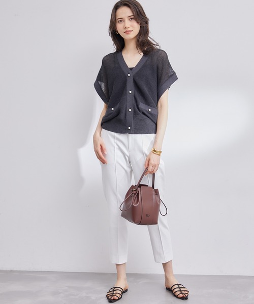 ROPE'（ロペ）の「ペーパーヤーンミドルゲージイミテーションパールベスト（ベスト・レディース・ベージュ/ホワイト系その他/スミクロ・38）」の8枚目の写真