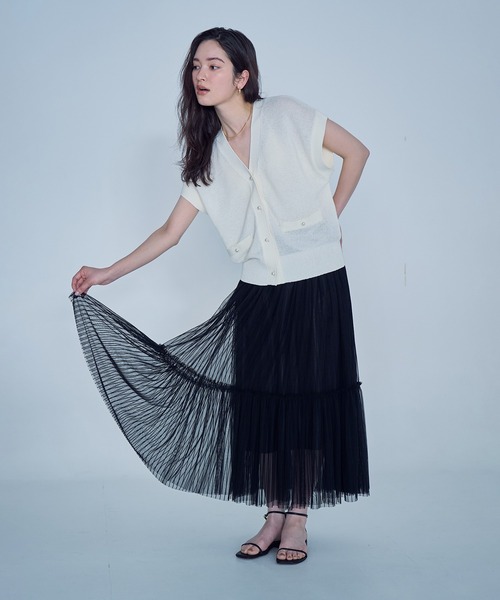 ROPE'（ロペ）の「ペーパーヤーンミドルゲージイミテーションパールベスト（ベスト・レディース・ベージュ/ホワイト系その他/スミクロ・38）」の4枚目の写真