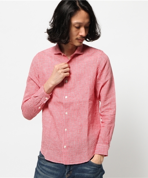 ivory court（アイボリーコート）の「フレンチリネン チェックカッタウェイ シャツ（シャツ/ブラウス・メンズ・ブラック/ネイビー/レッド・38/40/36）」の3枚目の写真