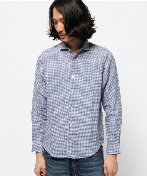 ivory court（アイボリーコート）の「フレンチリネン チェックカッタウェイ シャツ（シャツ/ブラウス・メンズ・ブラック/ネイビー/レッド・38/40/36）」の4枚目の写真