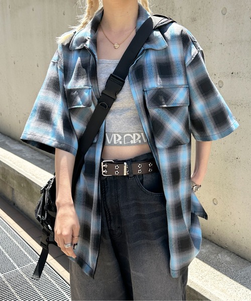 sedacle（セダクル）の「ジップアップオンブレチェックシャツ（シャツ/ブラウス・メンズ・パープル/ブラック/ブルー・MEDIUM/LARGE）」の3枚目の写真