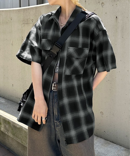 ジップアップオンブレチェックシャツ（シャツ/ブラウス）｜sedacle