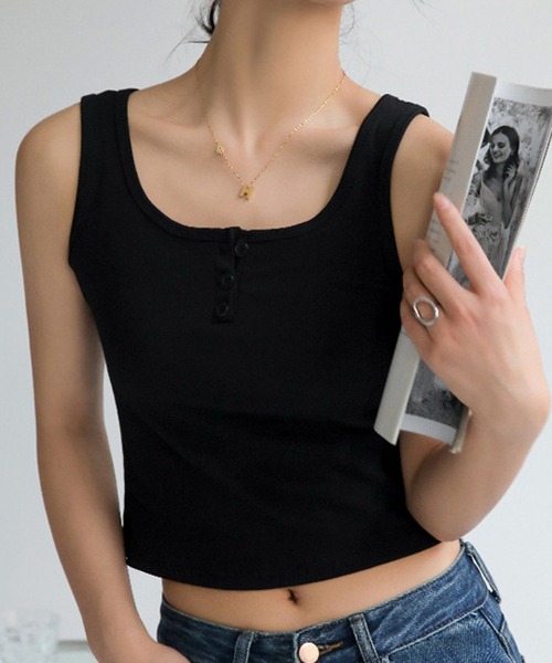 HALEY PESCA（ヘーリーペスカ）の「HALEY PESCA/ボタン付きリブタンクトップ（タンクトップ・レディース・ホワイト/ブラック/ライトグレー/ブラウン/アイボリー/グレー/ライトブラウン/ブルー・SMALL/MEDIUM/LARGE）」の16枚目の写真