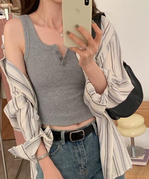 HALEY PESCA（ヘーリーペスカ）の「HALEY PESCA/ボタン付きリブタンクトップ（タンクトップ・レディース・ホワイト/ブラック/ライトグレー/ブラウン/アイボリー/グレー/ライトブラウン/ブルー・SMALL/MEDIUM/LARGE）」の18枚目の写真