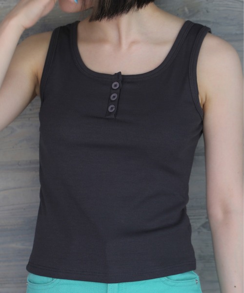 HALEY PESCA（ヘーリーペスカ）の「HALEY PESCA/ボタン付きリブタンクトップ（タンクトップ・レディース・ホワイト/ブラック/ライトグレー/ブラウン/アイボリー/グレー/ライトブラウン/ブルー・SMALL/MEDIUM/LARGE）」の19枚目の写真